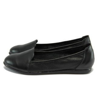 Анатомични черни дамски обувки с равна подметка, естествена кожа - всекидневни обувки за пролетта и лятото N 10008453