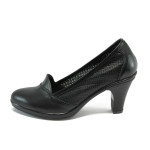 Анатомични черни дамски обувки с висок ток, естествена кожа - всекидневни обувки за пролетта и лятото N 10008454