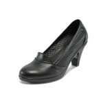 Анатомични черни дамски обувки с висок ток, естествена кожа - всекидневни обувки за пролетта и лятото N 10008454