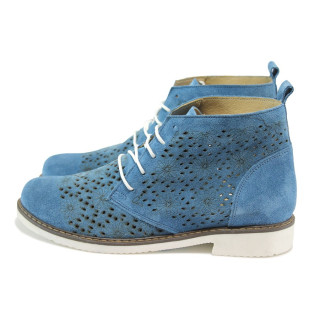 Сини летни дамски боти, естествена кожа - всекидневни обувки за пролетта и лятото N 10008488