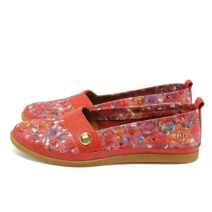 Червени ортопедични дамски обувки с равна подметка, естествена кожа - всекидневни обувки за пролетта и лятото N 10008499