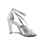Сребристи дамски сандали, качествен еко-велур - официални обувки за лятото N 10008501