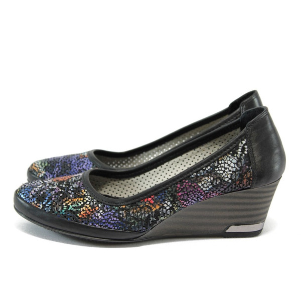 Анатомични черни дамски обувки с платформа, естествена кожа - всекидневни обувки за пролетта и лятото N 10008506