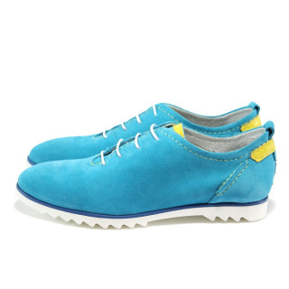 Анатомични сини дамски обувки с равна подметка, естествена кожа - всекидневни обувки за пролетта и есента N 10005738