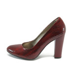Винени дамски обувки с висок ток, еко-кожа с крокодилска шарка - официални обувки за лятото N 10008504