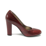 Винени дамски обувки с висок ток, еко-кожа с крокодилска шарка - официални обувки за лятото N 10008504