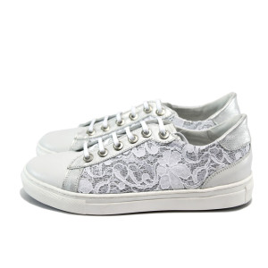 Анатомични бели спортни дамски обувки, естествена кожа и текстилна материя - всекидневни обувки за пролетта и лятото N 10005740