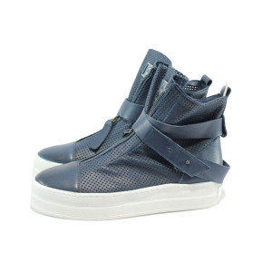 Анатомични сини дамски кецове, естествена кожа - всекидневни обувки за пролетта и лятото N 10005741