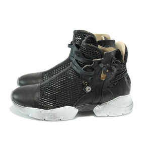 Анатомични черни дамски кецове, естествена кожа перфорирана - всекидневни обувки за пролетта и лятото N 10005742