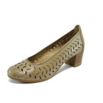Анатомични бежови дамски обувки със среден ток, естествена кожа - всекидневни обувки за пролетта и лятото N 10008509