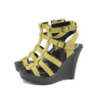 Анатомични жълти дамски сандали, естествена кожа - всекидневни обувки за лятото N 10005744