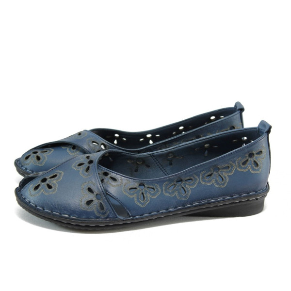 Анатомични сини дамски обувки с равна подметка, естествена кожа - всекидневни обувки за пролетта и лятото N 10008576