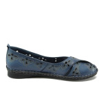 Анатомични сини дамски обувки с равна подметка, естествена кожа - всекидневни обувки за пролетта и лятото N 10008576