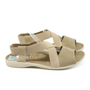 анатомични бежови дамски сандали, текстилна материя - всекидневни обувки за лятото N 10008663