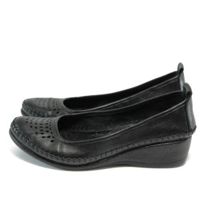 Анатомични черни дамски обувки с платформа, естествена кожа - всекидневни обувки за пролетта и лятото N 10008676