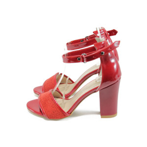 Червени дамски сандали, здрава еко-кожа - официални обувки за лятото N 10008677