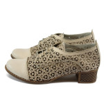 Бежови дамски обувки със среден ток, естествена кожа - всекидневни обувки за пролетта и лятото N 10008679