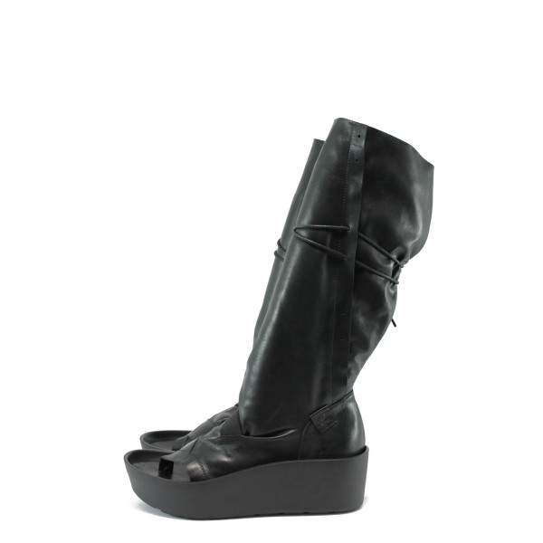 Черни летни дамски ботуши, естествена кожа - всекидневни обувки за лятото N 10008687