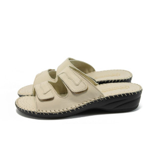 Бежови ортопедични дамски чехли, естествена кожа - всекидневни обувки за лятото N 10008695