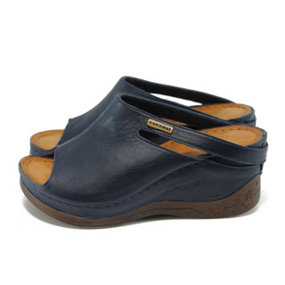 Анатомични сини дамски чехли, естествена кожа - всекидневни обувки за пролетта и лятото N 10008697