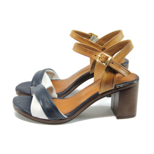 Сини дамски сандали, естествена кожа - всекидневни обувки за лятото N 10008698