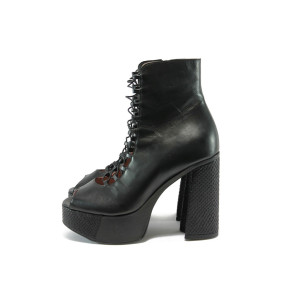 Черни летни дамски боти, естествена кожа - всекидневни обувки за лятото N 10008704