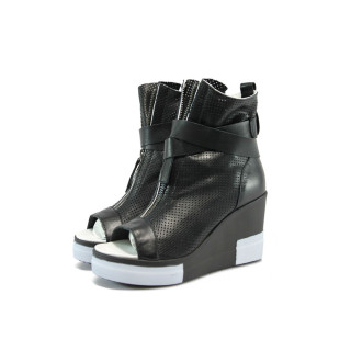 Черни летни дамски боти, естествена кожа - всекидневни обувки за лятото N 10008705