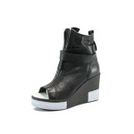 Черни летни дамски боти, естествена кожа - всекидневни обувки за лятото N 10008705