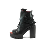 Черни летни дамски боти, естествена кожа - всекидневни обувки за лятото N 10008706