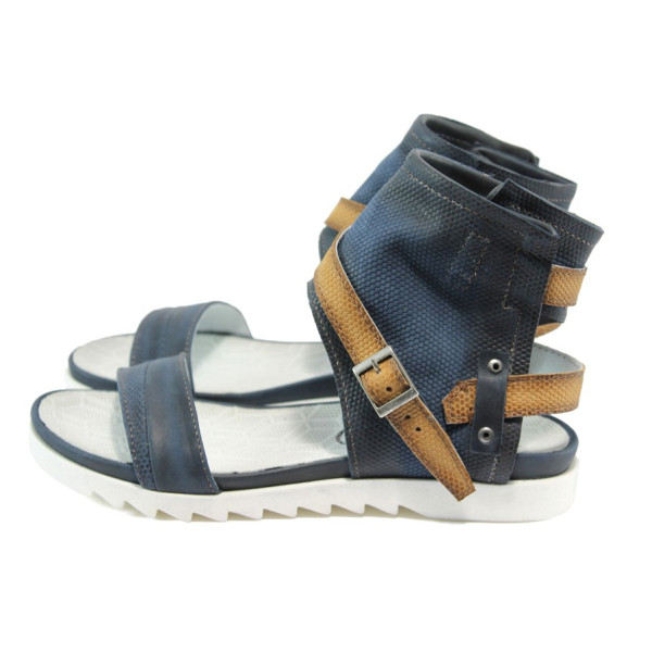Анатомични сини дамски сандали, естествена кожа - ежедневни обувки за лятото N 10008708