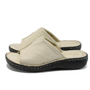 Анатомични бежови дамски чехли, естествена кожа - ежедневни обувки за пролетта и лятото N 10008714