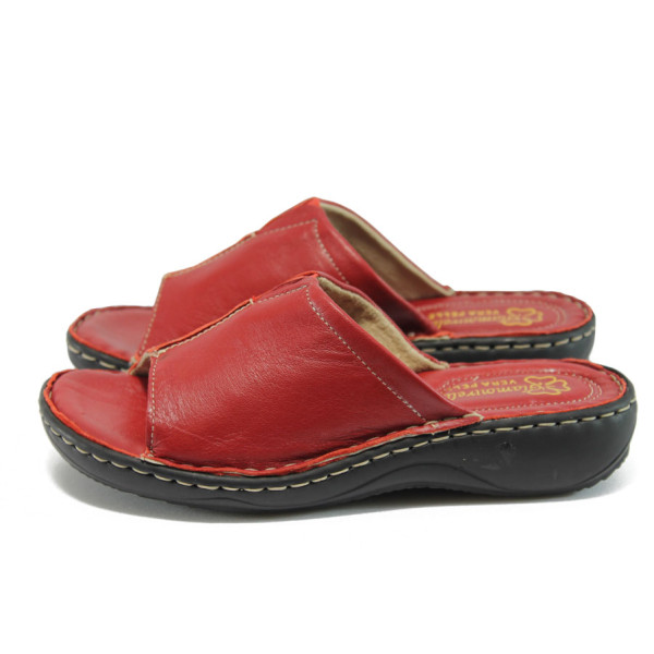 Анатомични червени дамски чехли, естествена кожа - всекидневни обувки за пролетта и лятото N 10008715