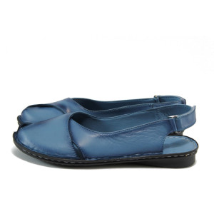 Сини дамски сандали, естествена кожа - всекидневни обувки за лятото N 10008725