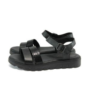 Анатомични черни дамски сандали, естествена кожа - всекидневни обувки за лятото N 10008727