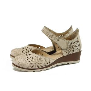 Бежови дамски обувки с платформа, естествена кожа - всекидневни обувки за лятото N 10008728