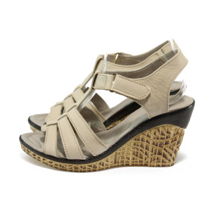 Анатомични бежови дамски сандали, естествена кожа - всекидневни обувки за лятото N 10008740