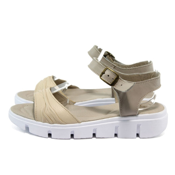 Анатомични бежови дамски сандали, естествена кожа - всекидневни обувки за лятото N 10008741