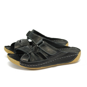 Анатомични черни дамски чехли, естествена кожа - всекидневни обувки за лятото N 10008745