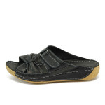 Анатомични черни дамски чехли, естествена кожа - всекидневни обувки за лятото N 10008745