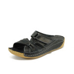 Анатомични черни дамски чехли, естествена кожа - всекидневни обувки за лятото N 10008745