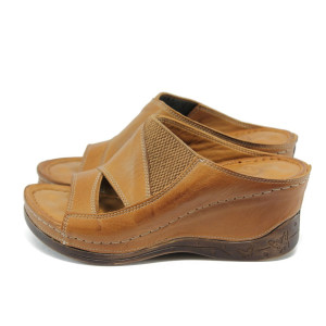 Анатомични кафяви дамски чехли, естествена кожа - всекидневни обувки за лятото N 10008743