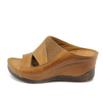 Анатомични кафяви дамски чехли, естествена кожа - всекидневни обувки за лятото N 10008743