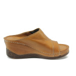 Анатомични кафяви дамски чехли, естествена кожа - всекидневни обувки за лятото N 10008743
