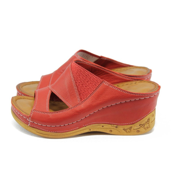 Анатомични червени дамски чехли, естествена кожа - всекидневни обувки за лятото N 10008744