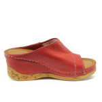 Анатомични червени дамски чехли, естествена кожа - всекидневни обувки за лятото N 10008744