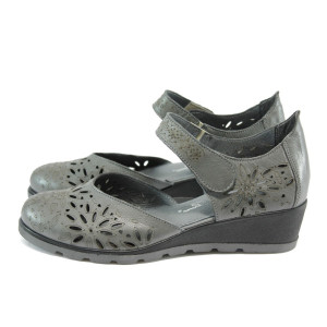 Сиви ортопедични дамски обувки с платформа, естествена кожа - всекидневни обувки за лятото N 10008748