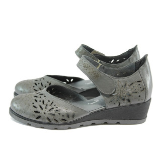 Сиви ортопедични дамски обувки с платформа, естествена кожа - всекидневни обувки за лятото N 10008748