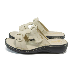 Анатомични бежови дамски чехли, естествена кожа - всекидневни обувки за лятото N 10008760