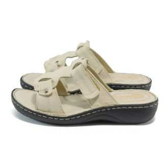 Анатомични бежови дамски чехли, естествена кожа - всекидневни обувки за лятото N 10008760