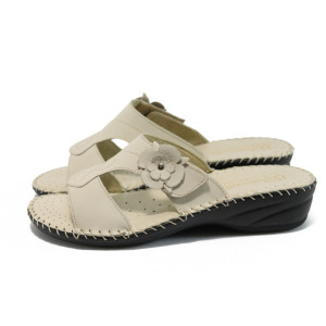 Анатомични бежови дамски чехли, естествена кожа - всекидневни обувки за лятото N 10008758